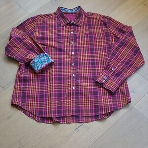 EUC Robert Graham Shirt Men's sz 3XL Purple Plaid Long Sleeve Dress Shirt